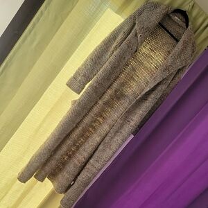 Extra Long Gray Knit Cardigan ROBE Duster Jacket By SOH Wool Alpaca Silk